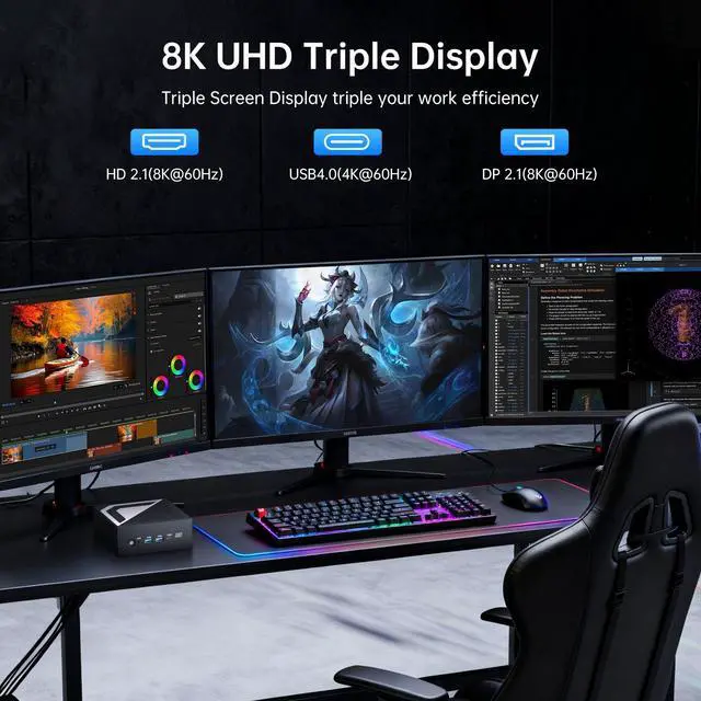 Alt view image 4 of 5 - BOESIIPC AI Mini PC, Ultra 9 285H(99TOPS),16GB DDR5 1TB M.2 NVMe SSD, Mini Computer with WiFi 7 BT5.4/Dual 2.5G LAN/USB 4.0/HDMI/DP/8K/Windows 11 Pro, Desktop Computer