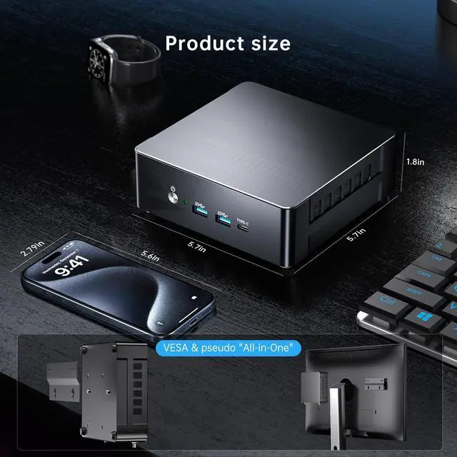 Alt view image 6 of 7 - BOESIIPC Mini PC i9-13900H, 14C/20T Up to 5.4GHz, 32G DDR5 RAM 1T NVMe SSD, Mini Desktop Computer Win 11 Pro(TPM2.0), Dual 2.5G LAN, WiFi6E, BT5.3, DP/HDMI/Type-C Triple Display, VESA