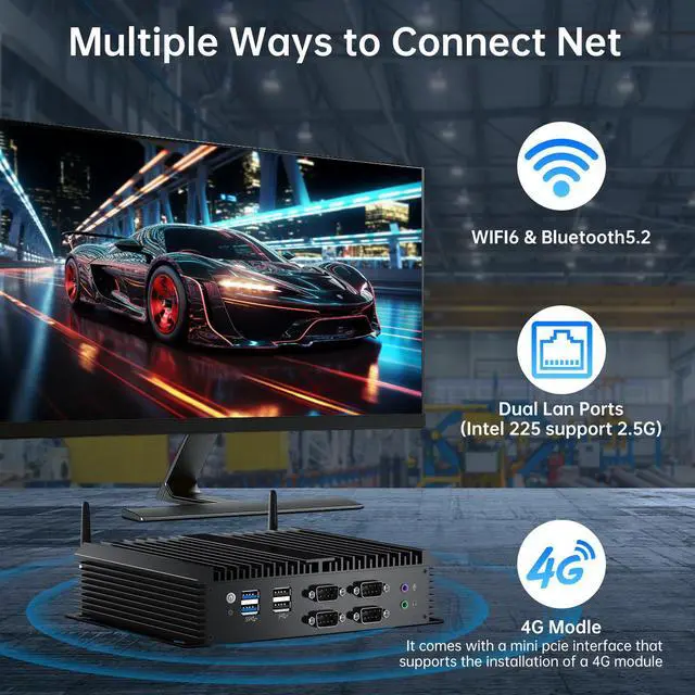 Alt view image 3 of 7 - BOESIIPC Industrial Mini PC, Fanless Desktop Computers Win 11 Pro, HTPC i3-8130U up to 3.4Ghz, 8G DDR4 128G SSD/COM/USB 3.0/4K/HDMI/VGA/2.5G LAN/WIFI6/BT 5.2/Full Metal Case/Auto Power On