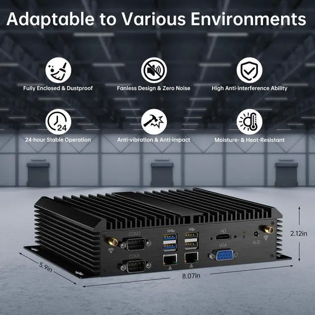 Alt view image 6 of 7 - BOESIIPC Industrial Mini PC, Fanless Desktop Computers Win 11 Pro, HTPC i3-8130U up to 3.4Ghz, 8G DDR4 128G SSD/COM/USB 3.0/4K/HDMI/VGA/2.5G LAN/WIFI6/BT 5.2/Full Metal Case/Auto Power On