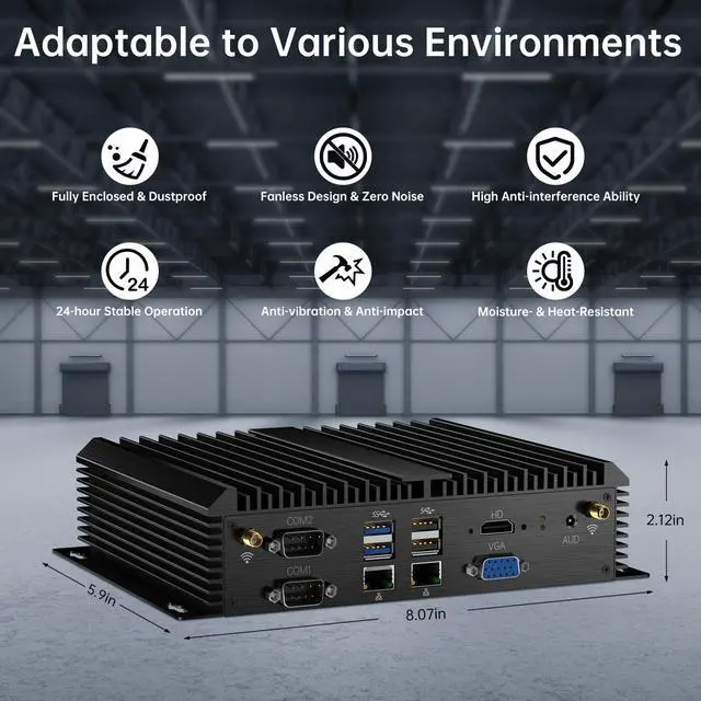 Alt view image 5 of 7 - BOESIIPC Industrial Mini PC, Fanless Desktop Computers Win 11 Pro, HTPC i7-8550U up to 4.0Ghz, 8GB DDR4 128GB SSD/COM/USB 3.0/4K/HDMI/VGA/2.5G LAN/WIFI6/BT 5.2/Full Metal Case/Auto Power On