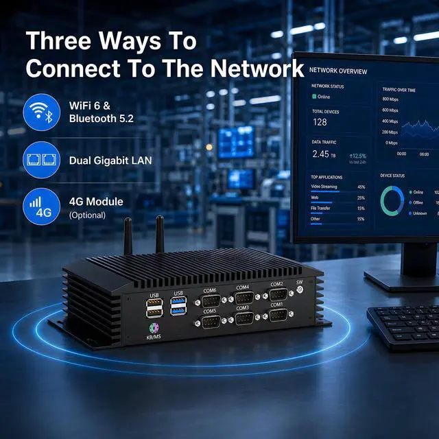 Alt view image 7 of 7 - BOESIIPC Industrial Mini PC, Fanless Desktop Computer Core i7-10510U, 4C/8T, Up to 4.9GHz, Win 10 Pro, 16GB RAM 1TB SSD, 2xLAN, GPIO, PS2(KB/MS), 6xCOM RS232(Configurable RS422/485), USB3.0, WiFi6
