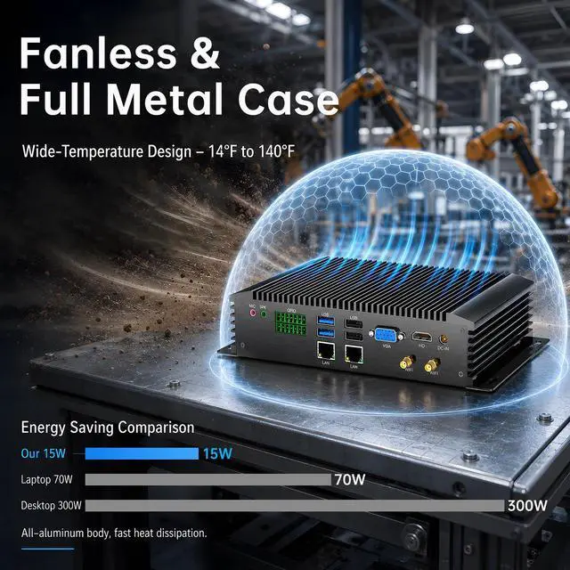 Alt view image 5 of 7 - BOESIIPC Industrial Mini PC, Fanless Desktop Computer Core i7-10510U, 4C/8T, Up to 4.9GHz, Win 10 Pro, 16GB RAM 1TB SSD, 2xLAN, GPIO, PS2(KB/MS), 6xCOM RS232(Configurable RS422/485), USB3.0, WiFi6