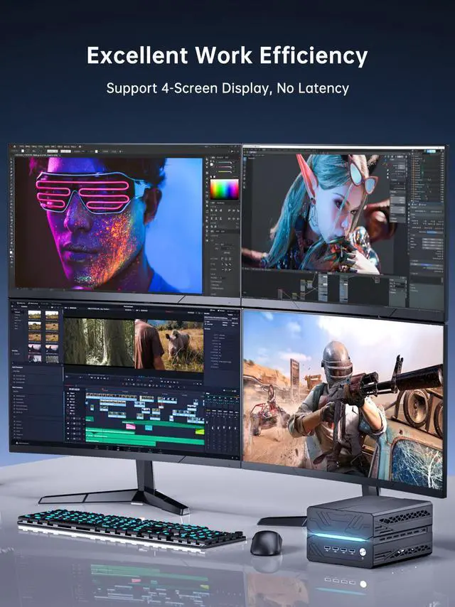 Alt view image 7 of 7 - Gaming Pc Core i5-12400F, 16GB DDR5 RAM 1TB NVMe SSD, Mini Computer with RTX 3060 8G Desktop GPU, WiFi 7, BT5.4, Four-Fan Cooling, Quad Display for Gaming/Design/Office