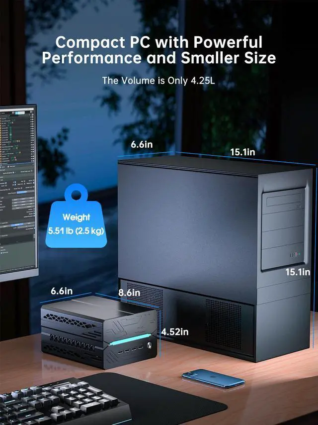 Alt view image 4 of 7 - Gaming Pc Core i5-12400F, 16GB DDR5 RAM 1TB NVMe SSD, Mini Computer with RTX 3060 8G Desktop GPU, WiFi 7, BT5.4, Four-Fan Cooling, Quad Display for Gaming/Design/Office