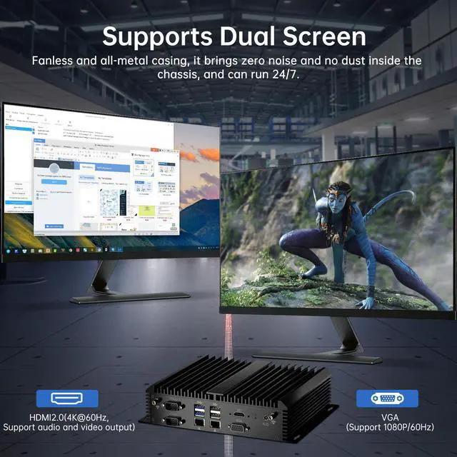 Alt view image 4 of 7 - BOESIIPC Fanless Mini PC, Industrial Desktop Computers Windows 10 Pro, HTPC i7-8550U up to 4.0Ghz, 16G DDR4 RAM 1T SSD/COM/USB 3.0/4K/HDMI/VGA/2.5G LAN/WIFI6/BT 5.1/Full Metal Case/Auto Power On