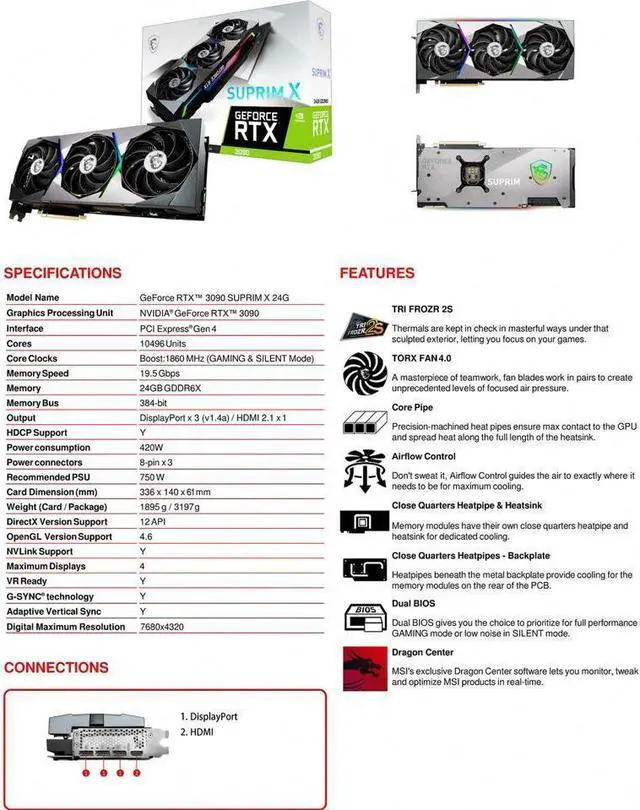 Alt view image 4 of 4 - MSI Suprim GeForce RTX 3090 24GB GDDR6X PCI Express 4.0 Video Card RTX 3090 SUPRIM X 24G