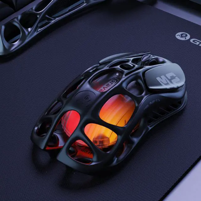 Alt view image 6 of 7 - GravaStar Mercury M2 Wireless Gaming Mouse with 26,000 DPI, PAW3395DM Sensor -79g Lightweight Hollowed-Out Design -5 Programmable Buttons -5 Dynamic Lightsync RGB - Stealth Black