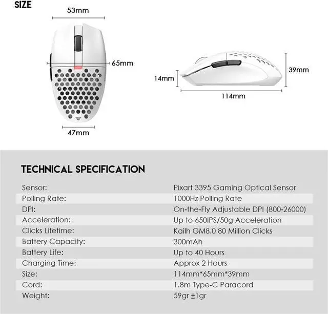 Alt view image 6 of 7 - FANTECH ARIA Wireless Gaming Mouse,Medium-size ,Ergonomic Hand Grips,2.4 GHz wreless Fast charge,RGB Gamer PC Gaming Mouse, for Windows 7/8/10/11/XP Vista Linux MacOs,White