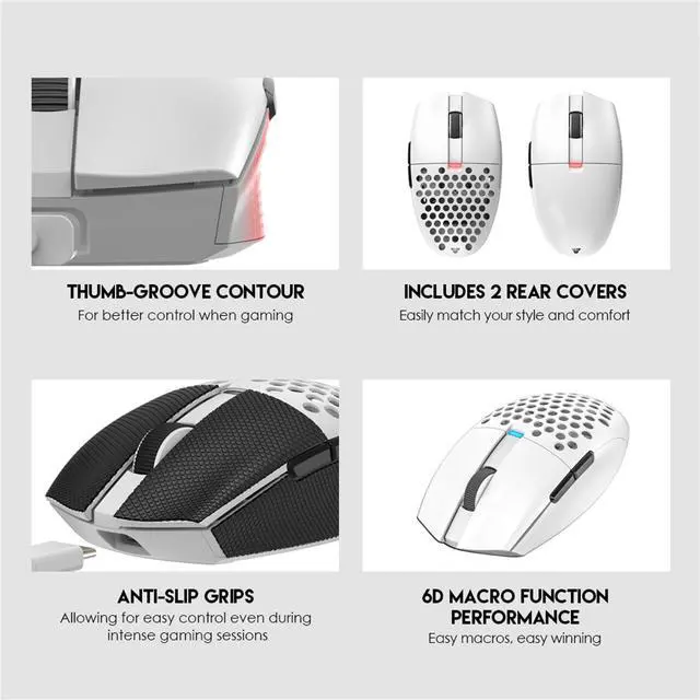 Alt view image 3 of 7 - FANTECH ARIA Wireless Gaming Mouse,Medium-size ,Ergonomic Hand Grips,2.4 GHz wreless Fast charge,RGB Gamer PC Gaming Mouse, for Windows 7/8/10/11/XP Vista Linux MacOs,White