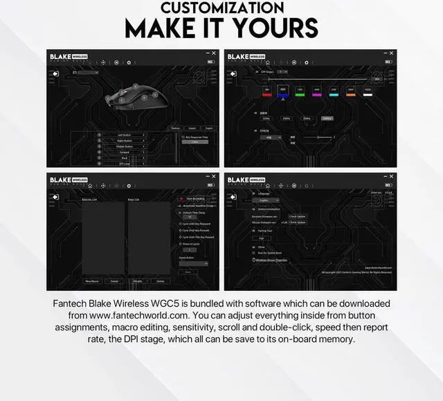 Alt view image 5 of 7 - FANTECH  WGC5 Wired/2.4Ghz Gaming Mouse,Medium-size ,Ergonomic,6 Programmable Buttons,10,000 DPI,RGB Gamer   PC Gaming Mouse, for Windows 7/8/10/11/XP Vista Linux MacOs,Black