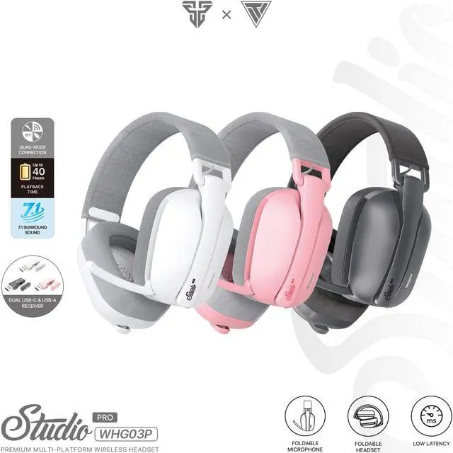 Alt view image 7 of 7 - FANTECH PRO WHGO3 Wired/Wireless Quad-Mode Connected Gaming Headset, 7.1 Surround Sound, Customisable Equaliser, Foldable, Large Capacity Rechargeable Battery, Versatile Low Latency,White