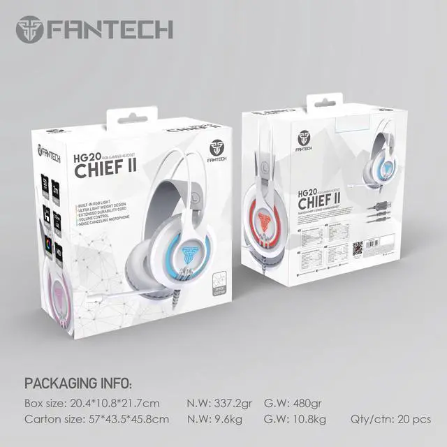 Alt view image 4 of 7 - FANTECH CHIEF II HG20 Wired Gaming Headset with Noise Cancelling Headphones, Adjustable Volume, Reinforced Earband, USB+3.5mm Plug Type, White