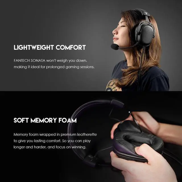 Alt view image 6 of 7 - FANTECH Sonata MH90 Wired Gaming Headset with Noise-Cancelling Microphone, 53 mm Drivers, Lightweight and Comfortable, for PC/Xbox/Playstation/Switch/mobile devices, Black