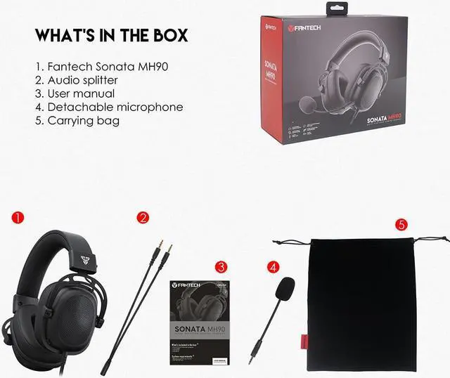 Alt view image 4 of 7 - FANTECH Sonata MH90 Wired Gaming Headset with Noise-Cancelling Microphone, 53 mm Drivers, Lightweight and Comfortable, for PC/Xbox/Playstation/Switch/mobile devices, Black