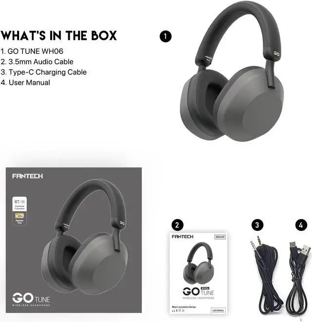 Alt view image 3 of 7 - FANTECH WH06 Go Wired/Wireless Dual Connection Gaming Headset with Easy Control Buttons, High Capacity Rechargeable Battery, Premium Leather, Black