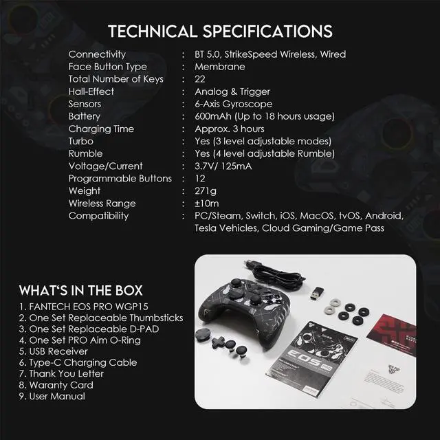 Alt view image 4 of 7 - FANTECH WGP15 POLARIS EOS Wireless/Wired Gamepad,22 Buttons, High Sensitivity,Adjustable Vibration,Motion Sensor,Hall Effect,Compatible with PC/Steam/Switch/PS4/Ps3/iOS/MacOs/Android,Blue