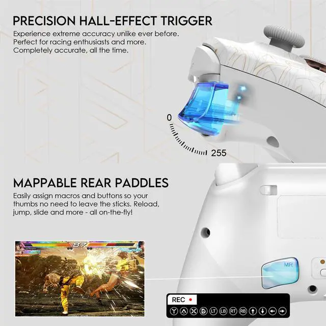 Alt view image 5 of 7 - FANTECH WGP15 ELECTRA EOS PRO Wireless/Wired Gamepad,22 Buttons, High Sensitivity,Adjustable Vibration,Motion Sensor,Hall Effect,Compatible with PC/Steam/Switch/PS4/Ps3/iOS/MacOs/Android,White