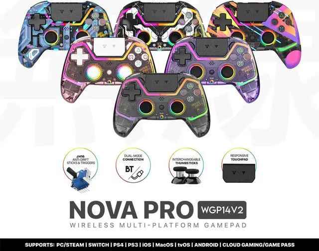 Alt view image 5 of 7 - Fantech NOVA PRO WGP14V2 Wireless/Wired Gaming Controller,22 Buttons, Hall Effect, Cool Lights, Highly Sensitive,Compatible with PC/Steam/Switch/PS4/Ps3/iOS/MacOs/Android,Blue