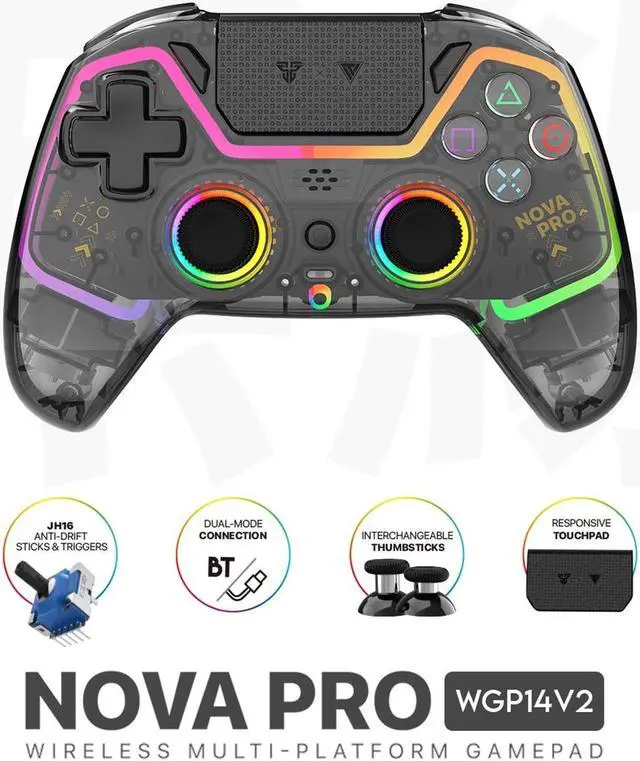 Alt view image 6 of 7 - Fantech NOVA PRO WGP14V2 CLEAR Wireless/Wired Game Controller,22 Buttons, Hall Effect, Cool Lights, Highly Sensitive,Compatible with PC/Steam/Switch/PS4/Ps3/iOS/MacOs/Android, Black