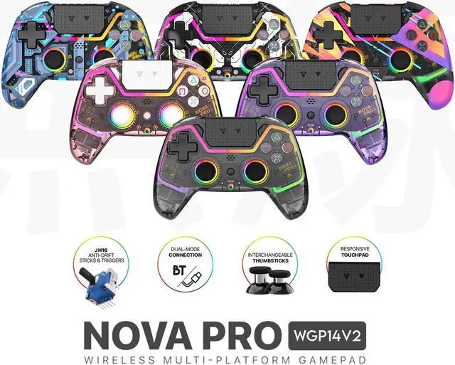 Alt view image 5 of 7 - Fantech NOVA PRO WGP14V2 CLEAR Wireless/Wired Game Controller,22 Buttons, Hall Effect, Cool Lights, Highly Sensitive,Compatible with PC/Steam/Switch/PS4/Ps3/iOS/MacOs/Android, Black