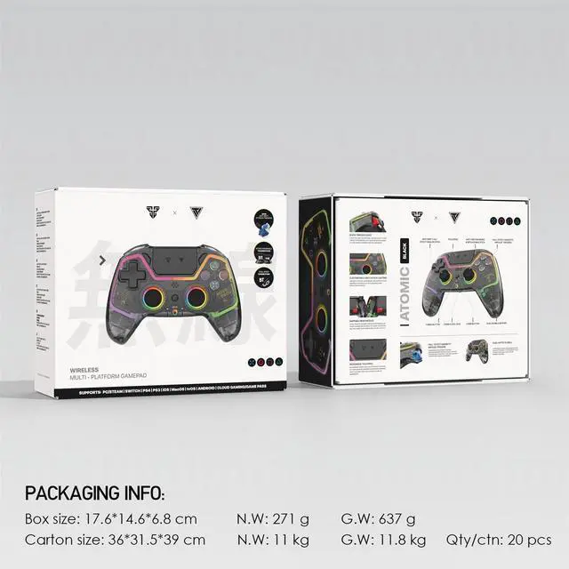 Alt view image 4 of 7 - Fantech NOVA PRO WGP14V2 CLEAR Wireless/Wired Game Controller,22 Buttons, Hall Effect, Cool Lights, Highly Sensitive,Compatible with PC/Steam/Switch/PS4/Ps3/iOS/MacOs/Android, Black