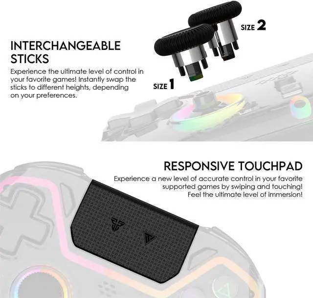 Alt view image 7 of 7 - Fantech NOVA PRO WGP14V2 CLEAR Wireless/Wired Game Controller,22 Buttons, Hall Effect, Cool Lights, Highly Sensitive,Compatible with PC/Steam/Switch/PS4/Ps3/iOS/MacOs/Android, Black