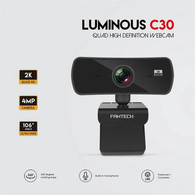 Alt view image 5 of 7 - Fantech C30 Webcam 2K 4MP Luminous QHD Video 2560x1440p, 360° ROTATION, black
