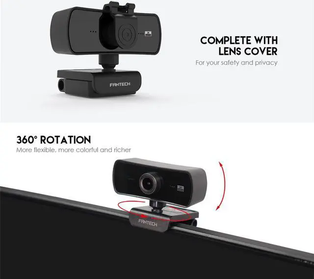 Alt view image 6 of 7 - Fantech C30 Webcam 2K 4MP Luminous QHD Video 2560x1440p, 360° ROTATION, black