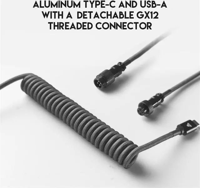 Alt view image 6 of 7 - FANTECH AC701 Coiled Cable,USB-C and USB-A 2.0 Plug Type, 4-Pin GX12 Aviator Detachable Connector Type, Double-sleeved braided Cable,Yellow