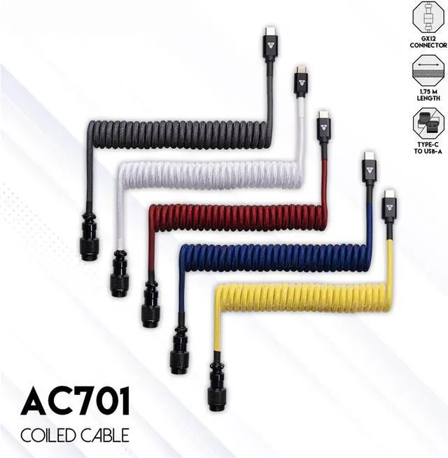 Alt view image 2 of 7 - FANTECH AC701 Coiled Cable,USB-C and USB-A 2.0 Plug Type, 4-Pin GX12 Aviator Detachable Connector Type, Double-sleeved braided Cable,Yellow