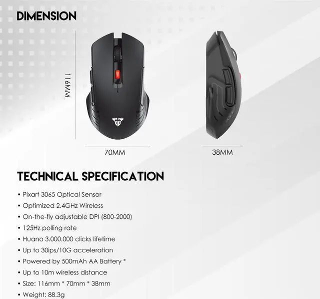 Alt view image 7 of 7 - FANTECH WG12 Wireless Gaming Mouse,Medium-size ,Ergonomic Hand Grips,2.4 GHz wreless Fast charge,RGB Gamer Desk Laptop PC Gaming Mouse, for Windows 7/8/10/11/XP Vista Linux MacOs, Black