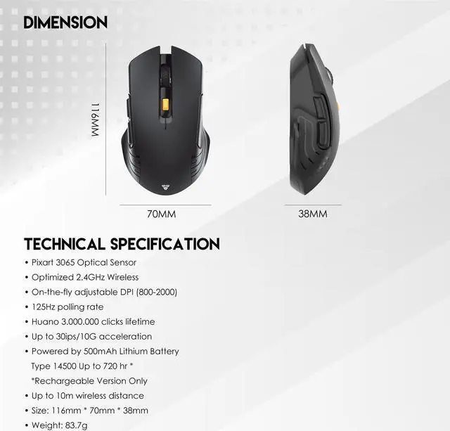 Alt view image 7 of 7 - FANTECH WG12R Wireless Gaming Mouse,Medium-size ,Ergonomic Hand Grips,2.4 GHz wreless Fast charge,RGB Gamer Desk Laptop PC Gaming Mouse, for Windows 7/8/10/11/XP Vista Linux MacOs,Beige