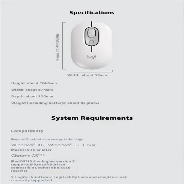 Alt view image 7 of 7 - Logitech POP MOUSE  Wireless Bluetooth Mouse, Office Mute,Tablet Laptop Office Cross Screen Operation, 4000DPI, 4 buttons, for Windows and macOS, Small, cute and portable, bluetooth 5.1, white