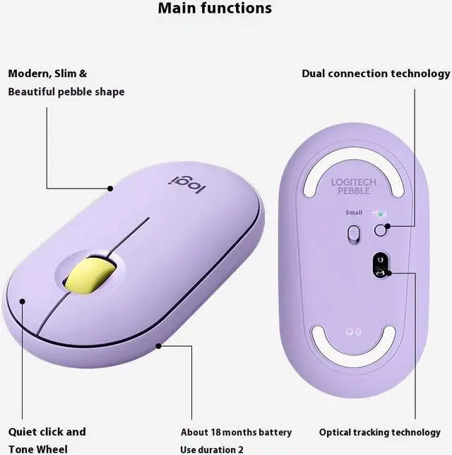 Alt view image 7 of 7 - Logitech PEBBLE M350 Wireless Bluetooth Mouse,  Office Silent ,  Women's Mouse,  Symmetrical Mouse Pebble Shape Graphite,1000DPI, 3buttons, for windows and macOS, Black