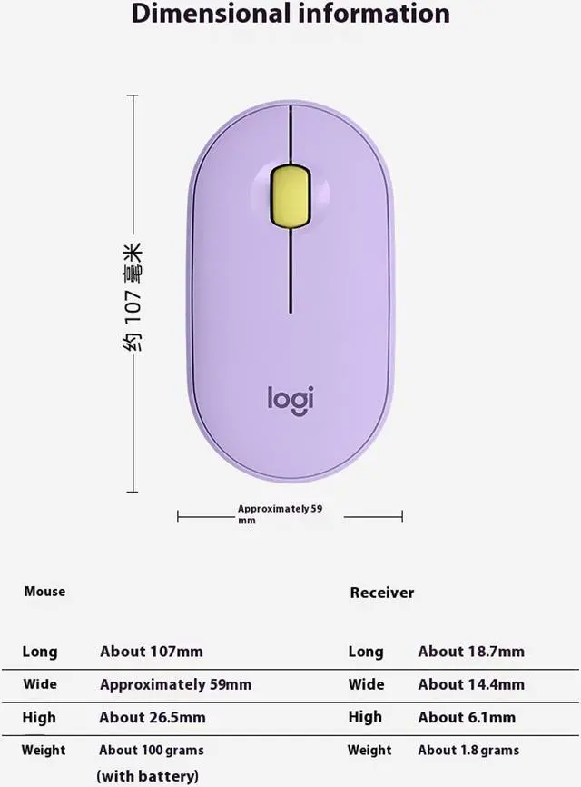Alt view image 6 of 7 - Logitech PEBBLE M350 Wireless Bluetooth Mouse,  Office Silent ,  Women's Mouse,  Symmetrical Mouse Pebble Shape Graphite,1000DPI, 3buttons, for windows and macOS, purple