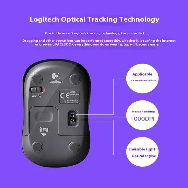Alt view image 5 of 7 - Logitech M325 Wireless Mouse,  for Mac Laptop Mouse USB Portable Light Sound Office home  Comfortable Grip, 1000dpi,3buttons for Windows® 7 or later/macOS 10.11 or later/ChromeOS, Right Handed, black