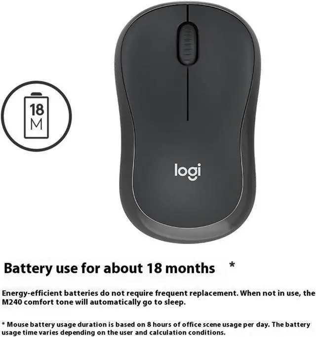 Alt view image 7 of 7 - Logitech M240 Silent Wireless Mouse,  Office home Mouse Symmetric Mouse with Wireless Micro Receiver, 4000dpi, 3buttons, for Windows® 7 or later/macOS 10.11 or later/ChromeOS, Right Handed, black