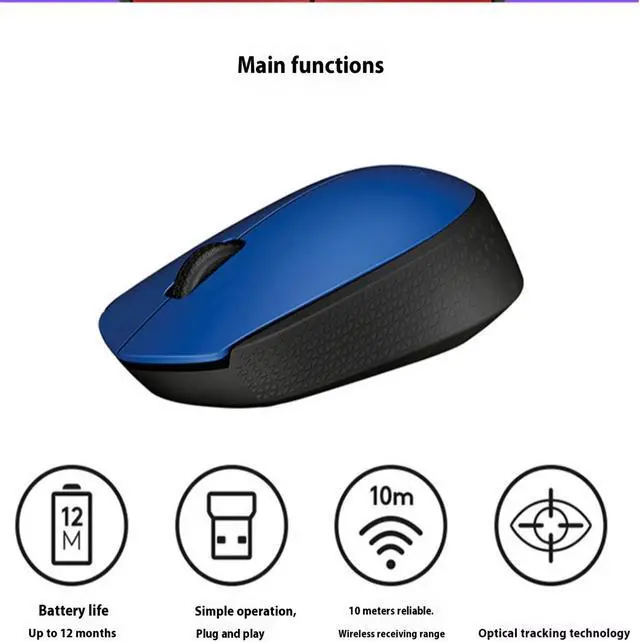 Alt view image 6 of 7 - Logitech M170 Wireless Office Mouse, 1000dpi,  Symmetrical Colorful with 2.4G Receiver,  for Windows® 7 or later/macOS 10.11 or later/ChromeOS,  Gray BLACK