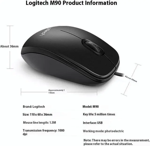 Alt view image 7 of 7 - Logitech (G)  M90 notebook desktop computer computer office home optical USB wired mouse,1000DPI,  for Windows® 7 or later/macOS 10.11 or later/ChromeOS, black