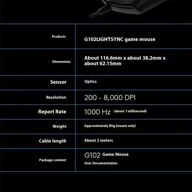 Alt view image 6 of 7 - Logitech (G) G102 2nd Generation Gaming wired Mouse,  RGB Streaming Light Effect Mouse,  Lightweight Design Gaming Grade 8000DPI Sensor, for Windows® 7 or later/macOS 10.11 or later/ChromeOS, black
