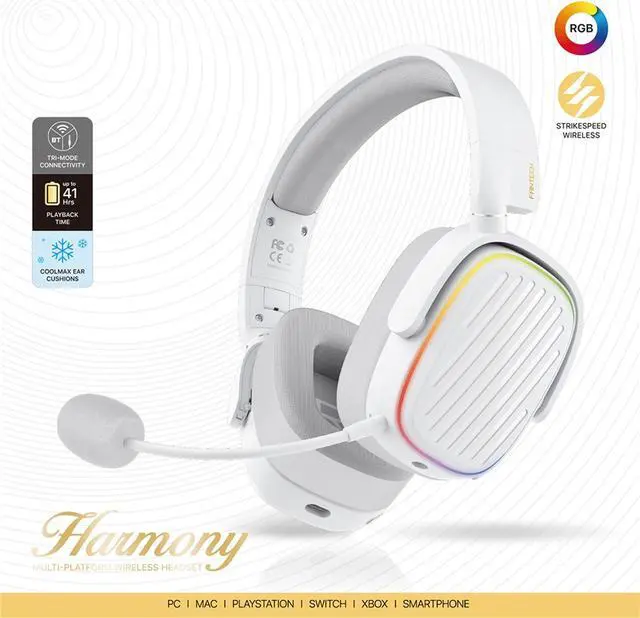 Alt view image 2 of 7 - FANTECH HARMONY WHG02 wireless bluetooth headphones with tri mode connection,4OMM DRVERS FOR CEAR AUDO,White