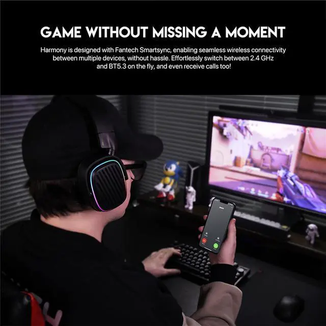 Alt view image 5 of 7 - FANTECH HARMONY WHG02 wireless bluetooth headphones with tri mode connection,4OMM DRVERS FOR CEAR AUDO,White