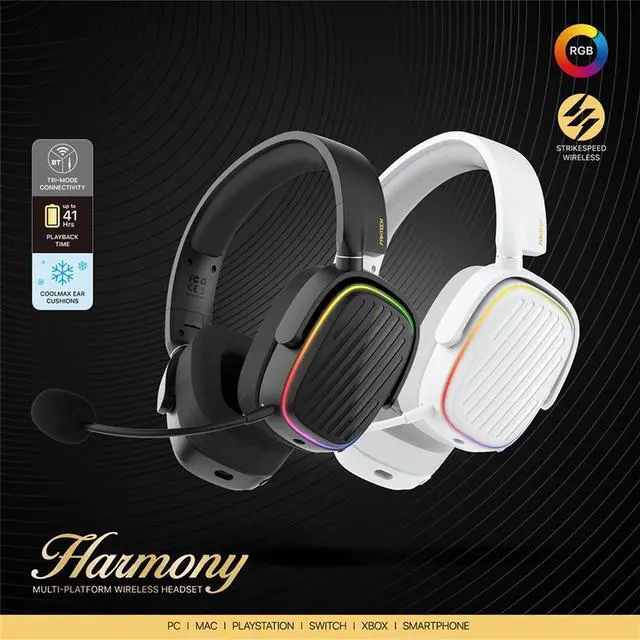 Alt view image 3 of 7 - FANTECH HARMONY WHG02 wireless bluetooth headphones with tri mode connection,4OMM DRVERS FOR CEAR AUDO,White