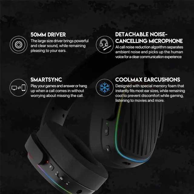 Alt view image 4 of 7 - FANTECH HARMONY WHG02 wireless bluetooth headphones with tri mode connection,4OMM DRVERS FOR CEAR AUDO,White