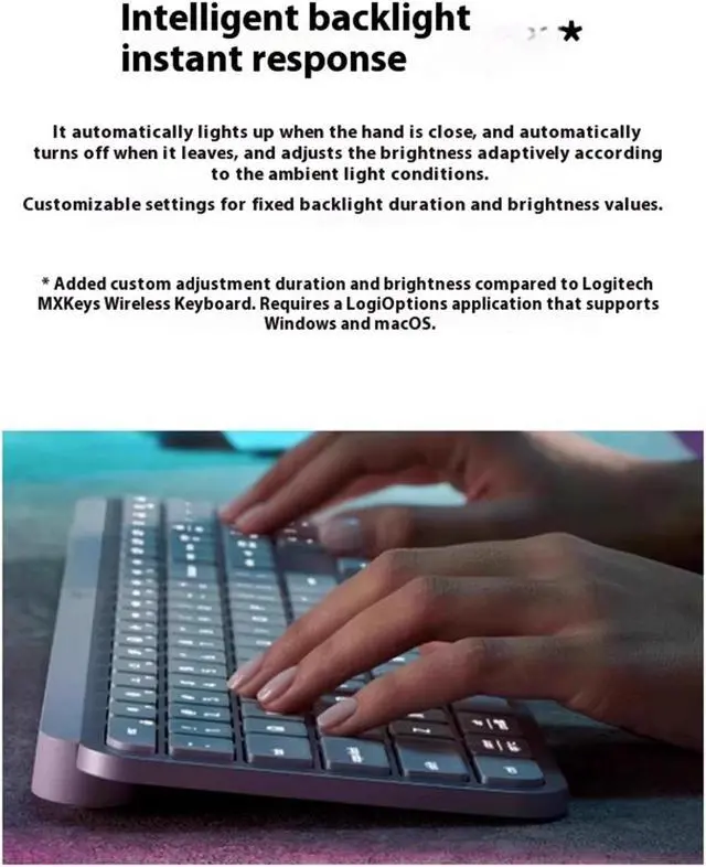 Alt view image 4 of 7 - LOGITECH MX Keys S Advanced Wireless bluetooth backlight Keyboard, Logi Options+, FileVault, Bolt USB ,  Windows 10,11 /macOS 10.15 /Linux/Chrome or later, Easy-switch, 104 keys, white
