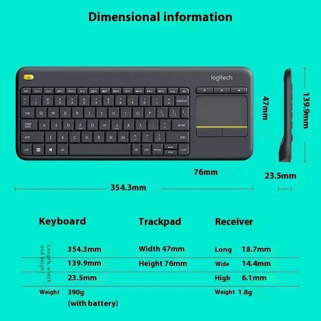 Alt view image 7 of 7 - Logitech K400 PLUS Wireless Touch Keyboard, quiet and convenient keyboard with a built-in trackpad and all the hotkeys,5 million knocks,   for Windows 10,11 /Android 7/ChromeOS or later,  BLACK