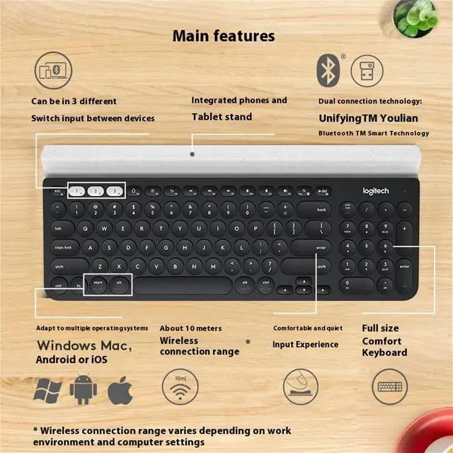 Alt view image 6 of 7 - Logitech K780 Multi-Device Wireless bluetooth Keyboard, 10 million knocks,  office and comfort.for Windows 10,11 /macOS 10.15 /Linux/Chrome/iPadOS 13.4 /iOS 11/Android 7.0  or later, BLACK