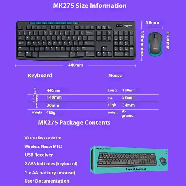 Alt view image 7 of 7 - Logitech K270 Wireless Keyboard,  Office / Laptop /Membrane, Full Size, 108 Keys with Uplink Receiver,5 million knocks, for Windows 10,11 or later, BLACK