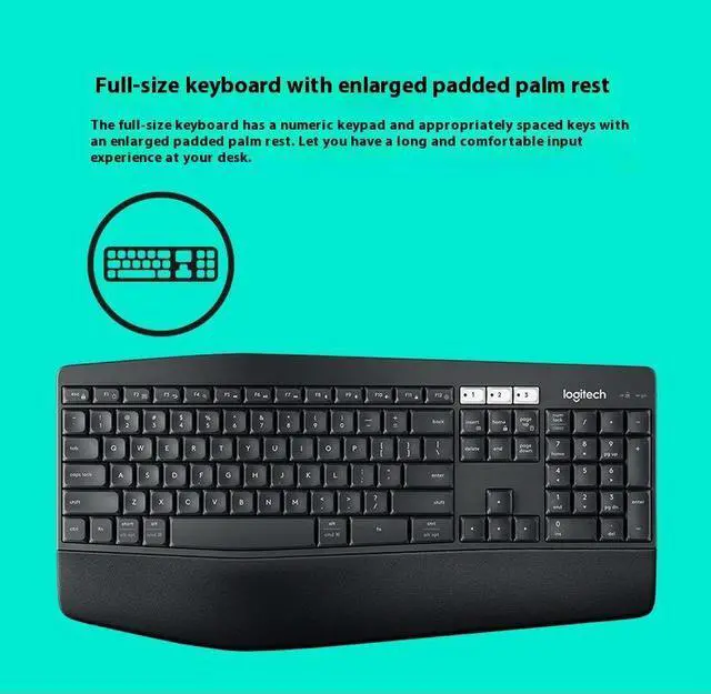 Alt view image 7 of 7 - Logitech MK850 Wireless bluetooth Keyboard &  Mouse Sets, Music Control, 2 Million Keystrokes, Programmable, padded palm rest, Wave-shaped , for Windows/macOS/USB/ChromeOS/Linux®, black